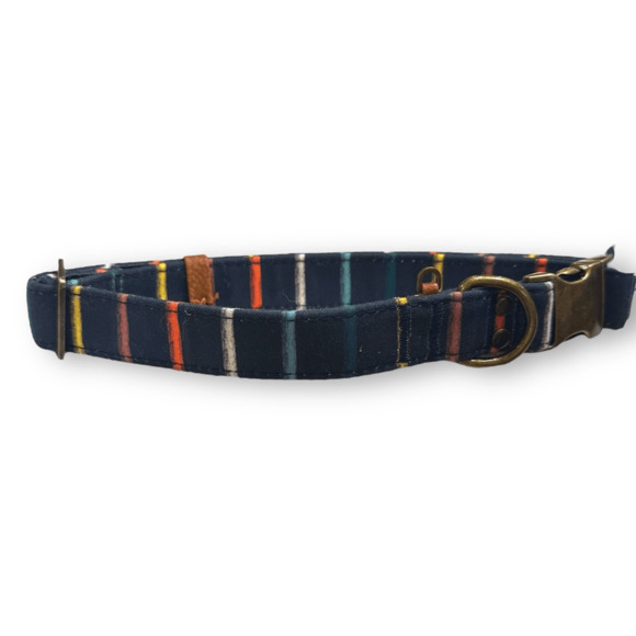 Top Paw Canvas Adjustable Blue Striped Dog Collar Size Medium D-Ring - Picture 2 of 4